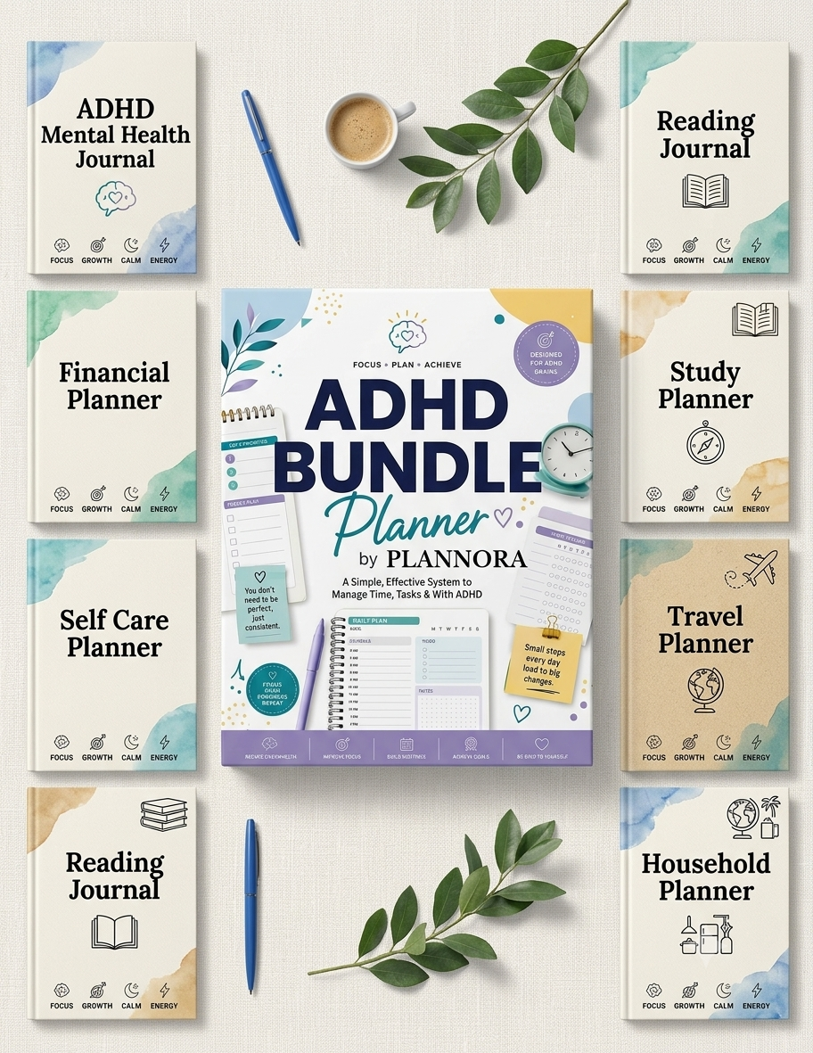 ADHD Planner Bundle Printable PDF | 332 Pages Digital Planner, Productivity, Focus & Wellness Tracker